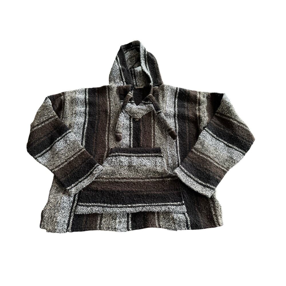 Baja Hoodie Drug Rug Pullover Surf Stripe Kangaroo Pocket Grunge Distressed READ